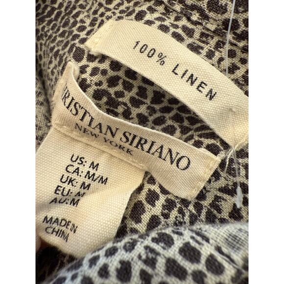 Christian Siriano Linen Animal Mini Print Button Up Short Sleeve Linen Top M - Picture 2 of 7